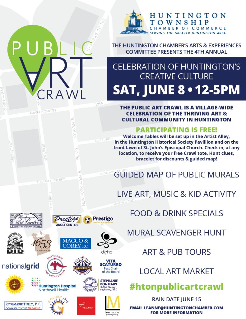 Huntington Public Art Crawl Poster. Details in text.